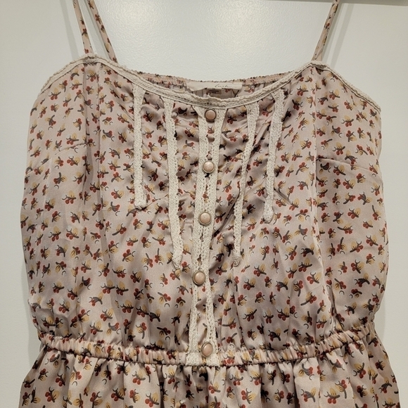 Lush Spaghetti Strap Camisole Sleeveless Cherry Twig Print Sheath Dress Size Med - Picture 4 of 9